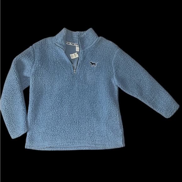 Victoria's Secret PINK VS Sherpa Quarter Zip Pullover Sweatshirt Blue S NEW - Picture 2 of 5